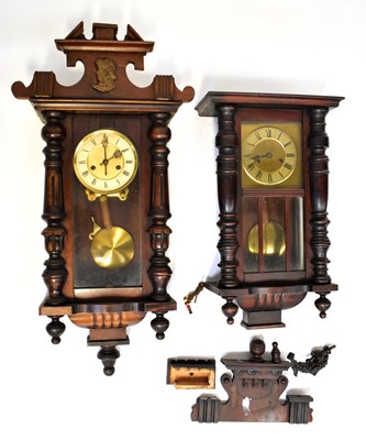 Lot 189 - Four various mahogany Vienna-style wall clocks...