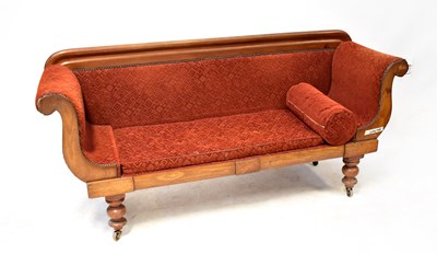 Lot 21 - An Edwardian day bed with scroll arms,...