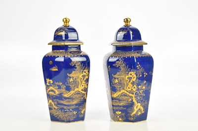 Lot 1702 - WILTON WARE; a pair of hexagonal temple jars...