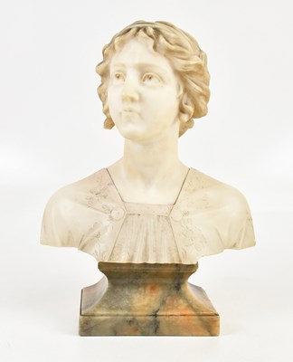 Lot 1406 - A carved alabaster bust of maiden, height 44cm.