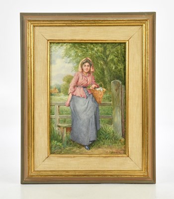 Lot 1941 - A D BASTIN; watercolour, young girl sitting on...