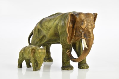 Lot 1567 - ROYAL DUX; an elephant and calf, unmarked,...