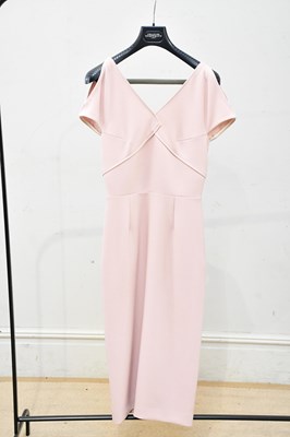 Lot 741 - ROLAND MOURET; a pink crepe midi length fitted...