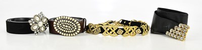 Lot 715 - JAEGER; a black suede belt with faux pearl and...