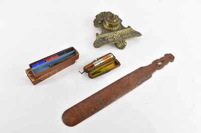 Lot 2371 - A brass inkwell, a hallmarked silver mounted...