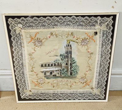 Lot 2376 - A WWI silk handkerchief, embroidered 'Souvenir...