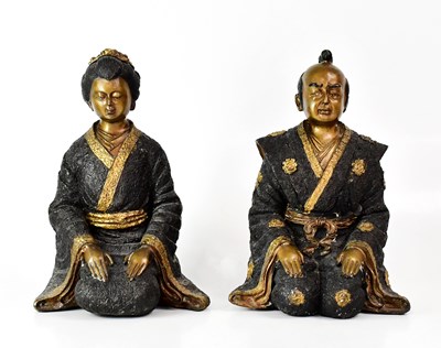 Lot 274 - A pair of Japanese patinated bronze figures of...