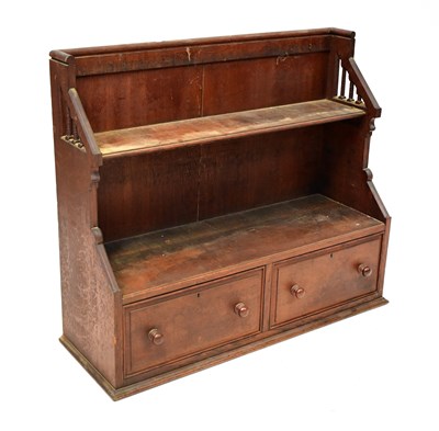 Lot 93 - An Edwardian stained oak set of wall-hanging...