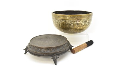 Lot 284 - A modern Oriental bronze bowl with floral...