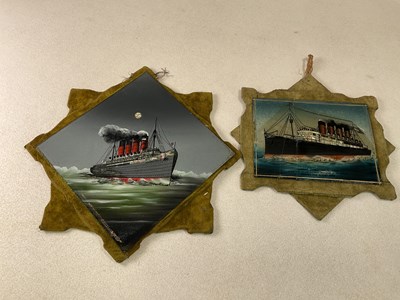 Lot 275 - Two painted glass panels of the Cunard liner...