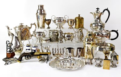 Lot 879 - A quantity of plated ware, to include teapots,...