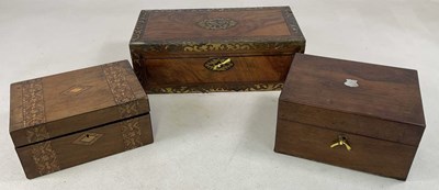Lot 64 - Three marquetry inlaid wooden boxes, the...