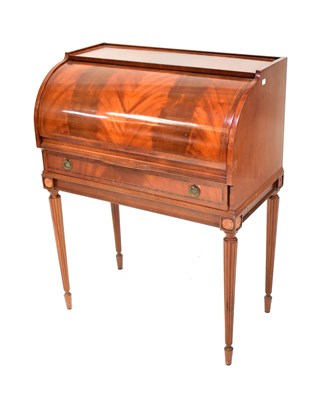 Lot 91 - A reproduction mahogany inlaid cylinder bureau,...