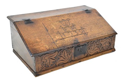 Lot 106 - An 18th century large oak Bible box, with...