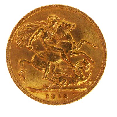 Lot 932 - A George V 1913 sovereign, George & Dragon,...
