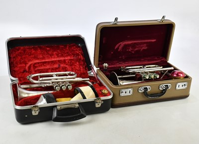 Lot 2502 - WELTKLANG; a nickel plated trumpet, cased, and...