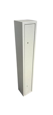 Lot 2475 - A freestanding metal gun cabinet (lacking key),...