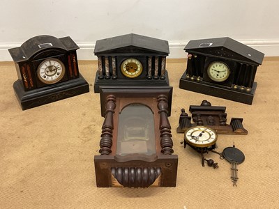 Lot 652 - Three 19th century slate mantel clocks, also a...