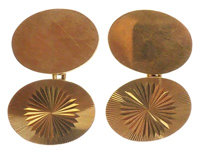 Lot 1203 - A vintage pair of 9ct gold oval cufflinks with...