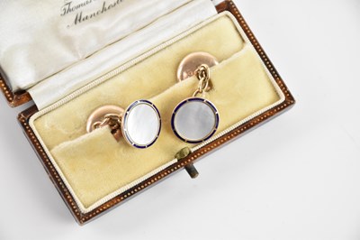 Lot 282 - A pair of 9ct yellow gold blue enamel and...