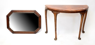 Lot 53 - A Georgian style walnut demi-lune hall table,...