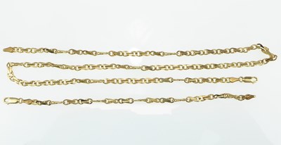 Lot 1159 - A 9ct gold flat link necklace with lobster...