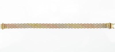 Lot 1116 - A 9ct gold three-colour chainmail bracelet...