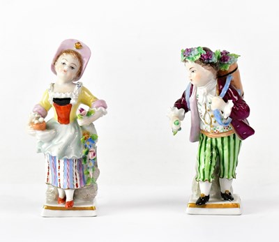 Lot 211 - SITZENDORF; a pair of porcelain figures, the...