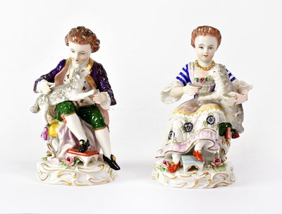 Lot 213 - SITZENDORF; a pair of porcelain figures of a...