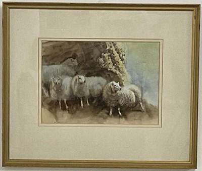 Lot 312 - DENIS CURRY; watercolour, 'Rock, Sun, Sheep',...