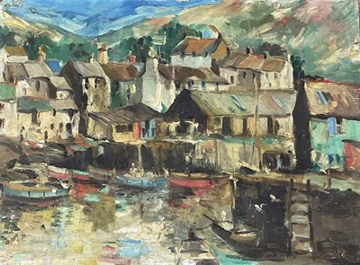 Lot 319 - UNATTRIBUTED; oil on board, Polperro Harbour,...