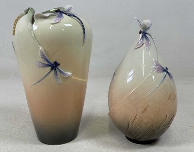 Lot 219 - FRANZ PORCELAIN; two Dragonfly Vases, numbers...