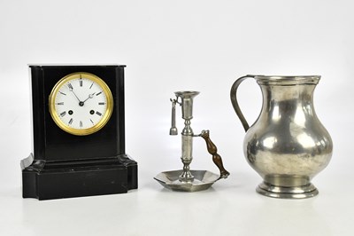 Lot 2266 - A late Victorian French ebonised mantel clock,...