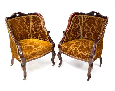 Lot 33 - A pair of Louis XV style walnut framed tub...
