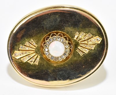 Lot 1414 - A yellow metal oval plaque brooch centred with...