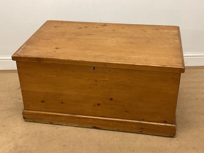 Lot 777 - A pine blanket box with metal handles, height...