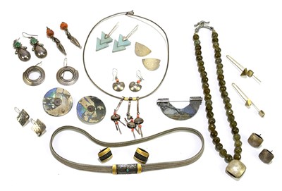 Lot 1485 - Six pairs of modernist earrings, including...