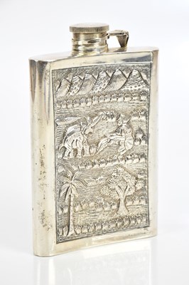 Lot 1270 - An Indian sterling silver hip flask of curved...