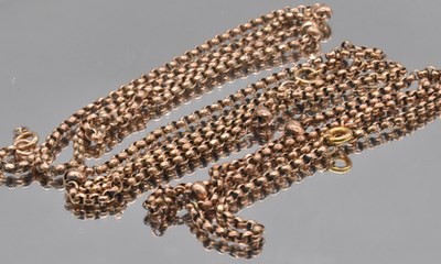 Lot 535 - Three yellow metal chains, combined approx 23.4g.