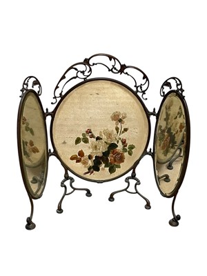 Lot 2170 - A Victorian ornate brass triptych firescreen...