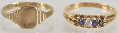 Lot 1351 - A small 9ct gold signet ring, size N, and a...