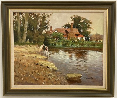 Lot 296 - JOHN HASKINS; oil on board, 'Fishing for...