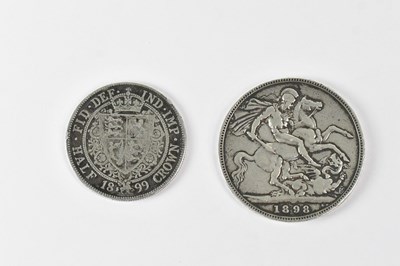 Lot 943 - A Victorian crown, 1898 and a Victorian half...