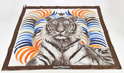 Lot 678 - HERMES; a Tigre Royal double face 100% silk...