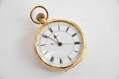 Lot 494 - An 18ct yellow gold crown wind open face...
