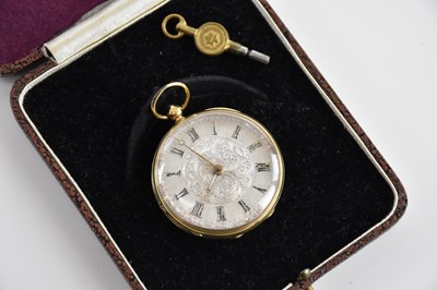 Lot 506 - An 18ct yellow gold key wind open face pocket...