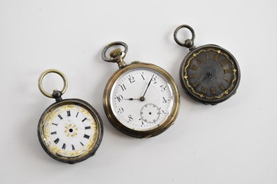 Lot 540 - A silver crown wind open face pocket watch,...