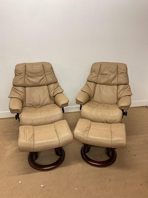 Lot 693 - EKORNES; a pair of Stressless leather...