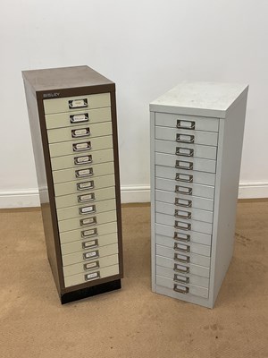 Lot 754 - BISLEY; a metal fifteen drawer filing cabinet,...