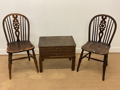 Lot 759 - A pair of elm wheelback dining chairs,...